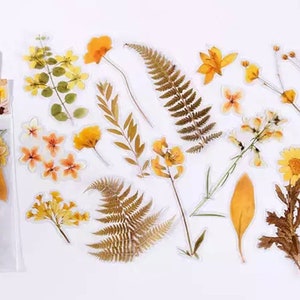 40 Pressed Flower Stickers Creative Journaling Stickers Scrapbook Supplies Craft Stickers Botanical Stickers Nature Stickers Yellows