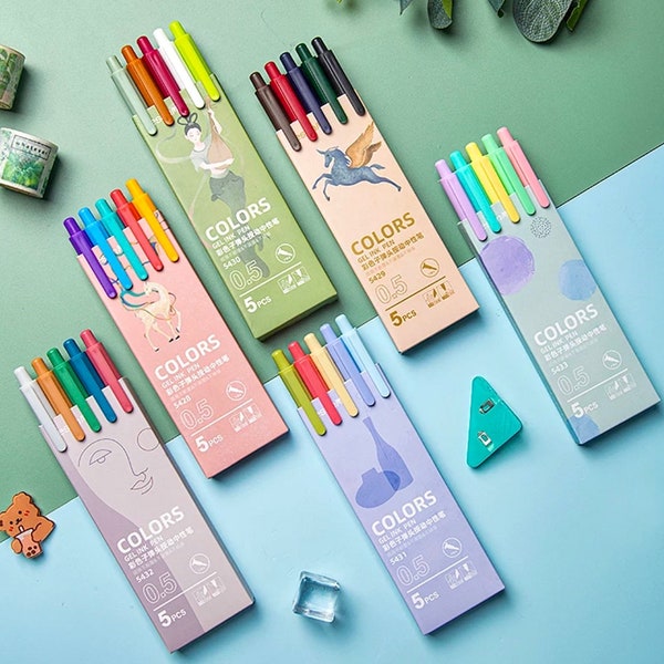 Coloured Gel Pen Set - Six Colour Themes - Aesthetic Coloured Pens - School Supplies - Journal Supplies - Craft Supplies - Office Supplies