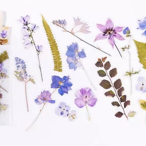 40 Pressed Flower Stickers Creative Journaling Stickers Scrapbook Supplies Craft Stickers Botanical Stickers Nature Stickers Purples