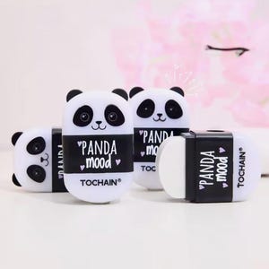 Borrador y sacapuntas 2 en 1 con forma de panda - Papelería Kawaii - Útiles escolares - Regalos de papelería - Accesorios de escritorio - Sacapuntas de goma con dibujos animados