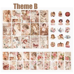 May include: A set of 48 vintage-style scrapbook paper featuring floral patterns, butterflies, angels, and text in French and Italian. The paper is printed on a textured background with a distressed look. The paper is perfect for scrapbooking, card making, and other paper crafts.