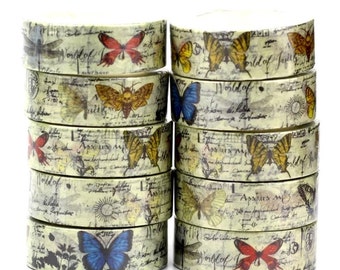 Butterfly Washi Tape - 10M - Aesthetic Scrapbooking - Vintage Look - Journalling Supplies - Decorative Tape - Bullet Journalling Tape