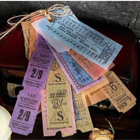 40 Retro Ticket Stickers - Scrapbook Supplies - Washi Stickers - Junk Journal Supplies - Craft Stickers - Collage Art Supplies - Card Making