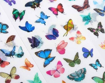 6 Sheets of Watercolour Butterfly Stickers - Washi Stickers - Journal Stickers - Scrapbook Stickers - Craft Supplies - Aesthetic Stickers