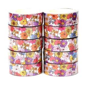 Retro Blumen Washi Tape - 15 mm x 10 m - Scrapbook Zubehör - Bastelband - Bullet Journal Zubehör - Dekoratives Masking Tape