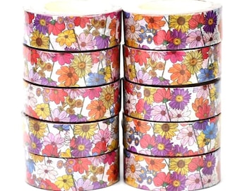 Retro Floral Washi Tape - 15mm x 10M - Scrapbook Supplies - Craft Tape - Bullet Journal Supplies - Decorative Masking Tape - Craft Supplies