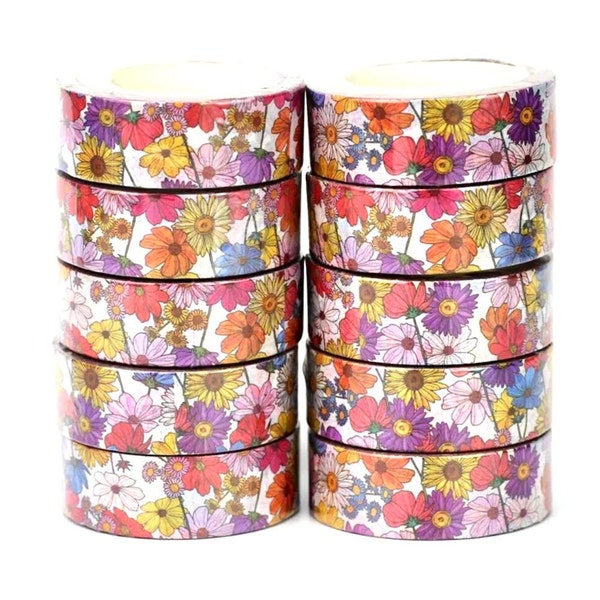 Retro Floral Washi Tape - 15mm x 10M - Scrapbook Supplies - Craft Tape - Bullet Journal Supplies - Decorative Masking Tape - Craft Supplies