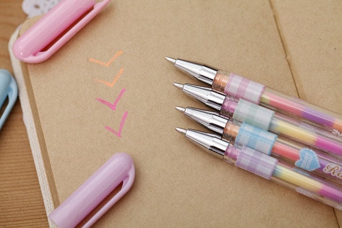 Pastel Rainbow Gel Pen Florescent Rainbow Gel Pen 6 Colours in 1 Craft  Supplies Kawaii Stationery Journal Supplies Scrapbook Pen 