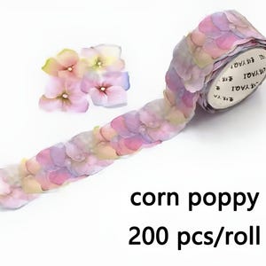 200 stickers pétales - Fabrication de cartes - Scrapbooking - Stickers créatifs - Stickers fleurs - Fournitures pour journaux indésirables - Rouleau d'autocollants pavot des maïs.