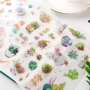 Succulent Plant Stickers - 6 Sheets Of Stickers - Aesthetic Stickers - Scrapbook Supplies - Decorative Stickers - Craft Stickers - Collage