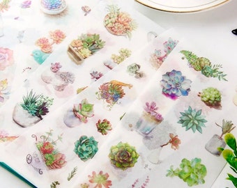 Stickers vetplant - 6 vellen stickers - esthetische stickers - plakboekbenodigdheden - decoratieve stickers - ambachtelijke stickers - collage