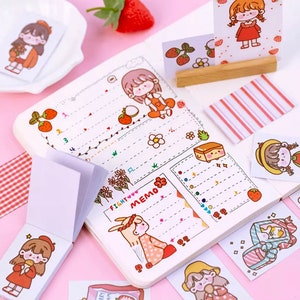 かわいいシリーズ - 漫画ステッカー - スクラップブック用品 - 子供用ステッカー - 6色から選択 - 和紙ステッカーセット - 美的ステッカーセット