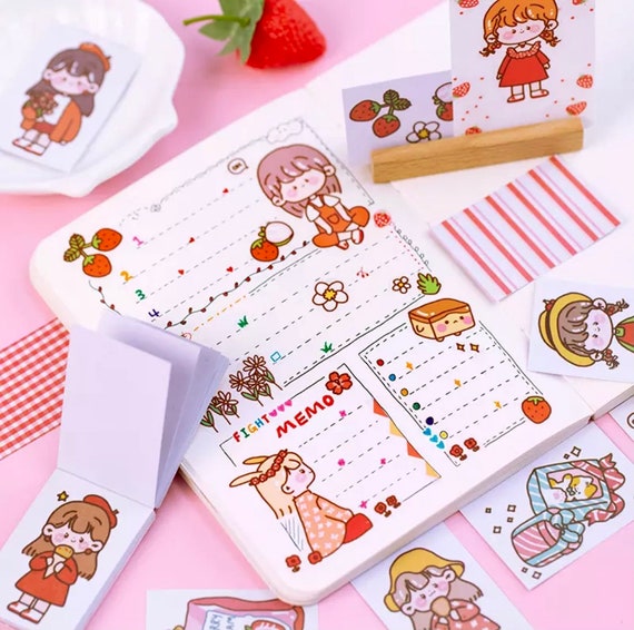600+ Pezzi/100 Fogli Kawaii Sticker Cartoon Bambina Adesiv, Carino Cartoon Girl Set di adesivi PET trasparenti decorativi per diario spazzatura, artigianato fai da te, album fotografico