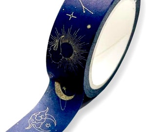 Cinta washi celestial - BUJO - Suministros para diarios - Cinta decorativa - Suministros para manualidades - Cinta para álbumes de recortes - Cinta adhesiva estética - Manualidades artísticas