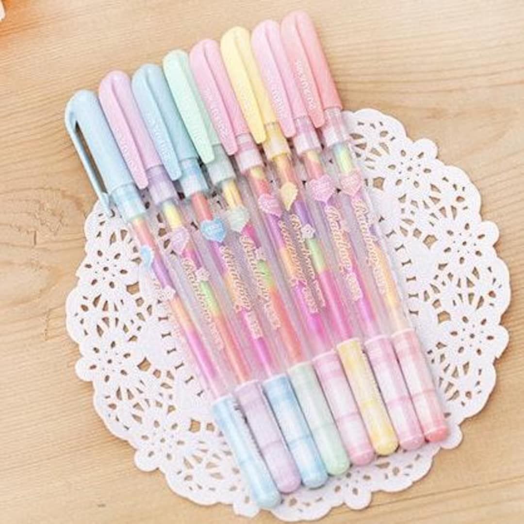 Buy Pastel Rainbow Gel Pen Florescent Rainbow Gel Pen Colours in  Craft Supplies Kawaii Stationery Journal Supplies Scrapbook Pen