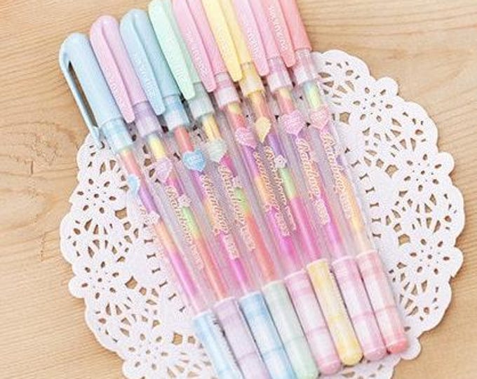 Pastel Rainbow Gel Pen - Florescent Rainbow Gel Pen - 6 Colours In 1 - Craft Supplies - Kawaii Stationery - Journal supplies - Scrapbook pen