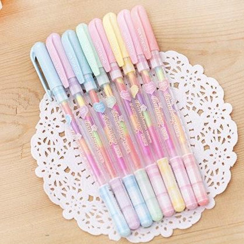 Pastel Rainbow Gel Pen - Florescent Rainbow Gel Pen - 6 Colours in 1 ...