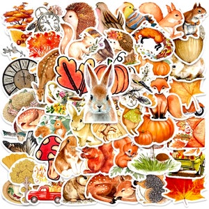 Beautiful Autumn Stickers - Wildlife Stickers - Scrapbook Supplies - Craft Stickers - 50 Decorative Stickers - Creative Journal Supplies