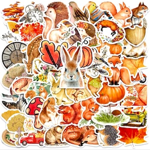 Prachtige herfststickers - stickers wilde dieren - plakboekbenodigdheden - knutselstickers - 50 decoratieve stickers - benodigdheden voor creatieve tijdschriften
