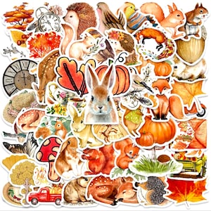 Beautiful Autumn Stickers - Wildlife Stickers - Scrapbook Supplies - Craft Stickers - 50 Decorative Stickers - Creative Journal Supplies