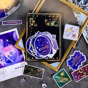 45 adesivi oroscopo - Forniture per diario - Adesivi segni zodiacali - Set adesivi astrologia - Diario spazzatura - Pacchetto adesivi costellazione
