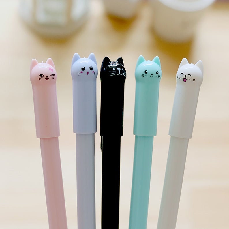 Mabor 12 Penne Gel A Forma Di Gatto Kawaii – Punta Fine 0,5 Mm, Inchiostro Nero – Con 12 Ricariche Di Ricambio – Perfette Per Ufficio E Regalo