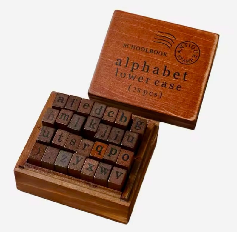 Alphabet Stamps Number Stamps Vintage Look Wooden Set Craft Supplies