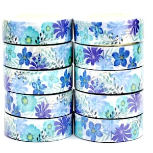 Blaues Blumen Washi Tape - 15mm x 10M - Bullet Journal Zubehör - Bastelbedarf - Scrapbook Tape - Blumen Washi Tape - Junk Journal Zubehör