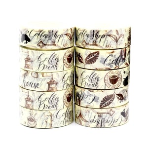 Koffie-washi-tape - 15 mm x 10 m - decoratieve washi-tape - plakboekbenodigdheden - rommeljournaaltape - knutselbenodigdheden - pennenvrienden