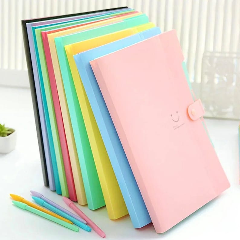 Paper Organiser A4 Expanding Folder School Supplies Filing Folder Office Supplies Paper Storage Collage Supplies Pocket Folder WHOLE SET (10)