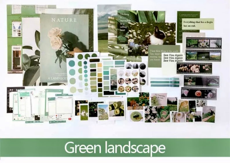 Scrapbook Bundle FOUR COLOUR THEMES Aesthetic Journal Starter Kit Wall Collage Pack Therapeutic Journal Ephemera Junk Journalling Green Landscape