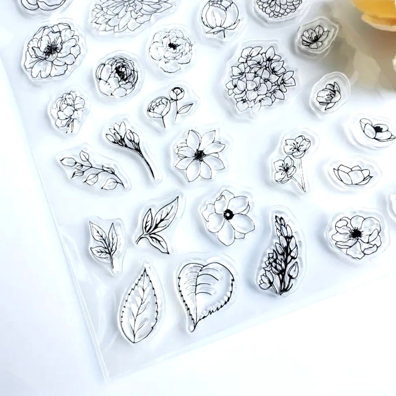 Mini Flower & Leaf Stamps Card Making Supplies Silicone Stamps Scrapbook Supplies Craft Stamps Journalling Supplies BUJO Stamps image 2