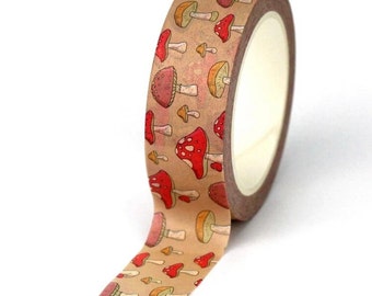 Mushroom Washi Tape - Scrapbook Supplies - Decorative Tape - Penpal Supplies - Bullet Journal Tape - Journalling Supplies - Collage Supplies