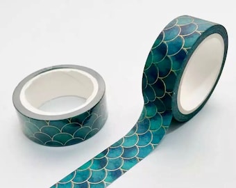 Washi Tape - Teal & Gold Washi Tape - Scrapbook Supplies - Teal Craft Tape - Journal Supplies - Aesthetic Decorative Tape - Bujo Supplies