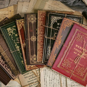Vintage Book Themed Paper - Scrapbook Supplies - Craft Supplies - Creative Journalling Paper - Decorative Paper - Collage Supplies WHOLE SET (8)