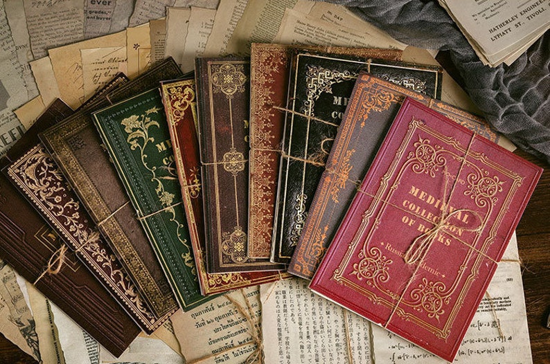 Vintage Book Themed Paper - Scrapbook Supplies - Craft Supplies - Creative Journalling Paper - Decorative Paper - Collage Supplies WHOLE SET (8)