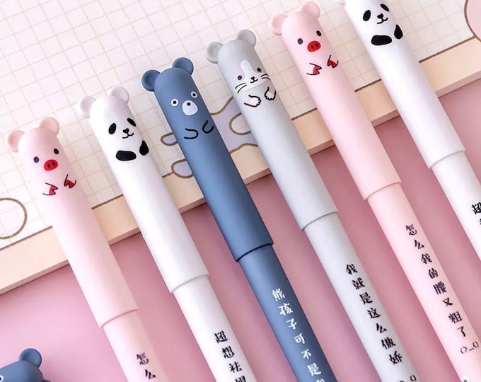 Erasable Gel Pen - Kawaii Stationery - Animal Black Ink Gel Pen - School Supplies - Cute Stationery - Desk Supplies - Stationery Gift - Pens