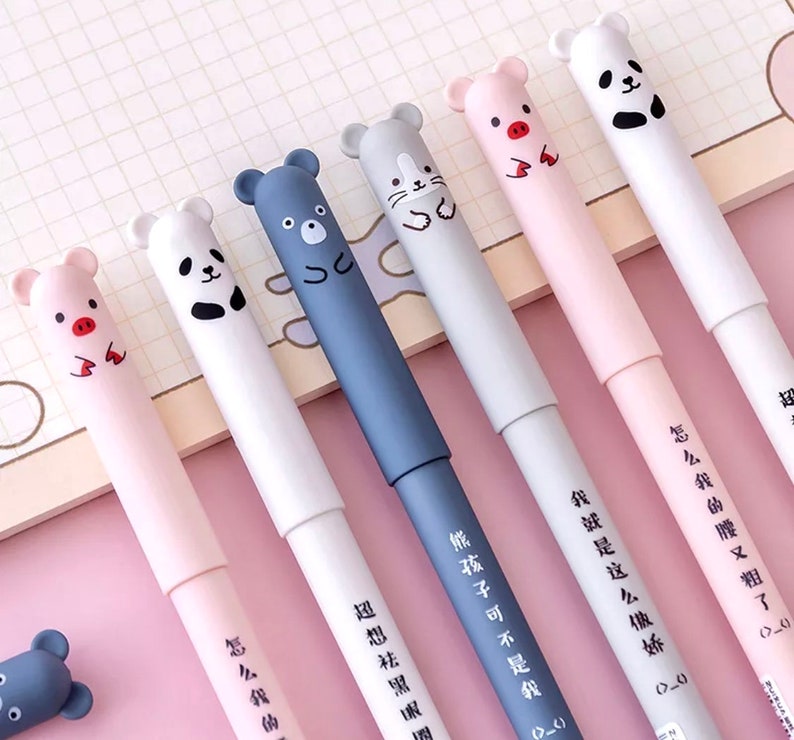 Erasable Gel Pen - Kawaii Stationery - Animal Black Ink Gel Pen - School Supplies - Cute Stationery - Desk Supplies - Stationery Gift - Pens image 1