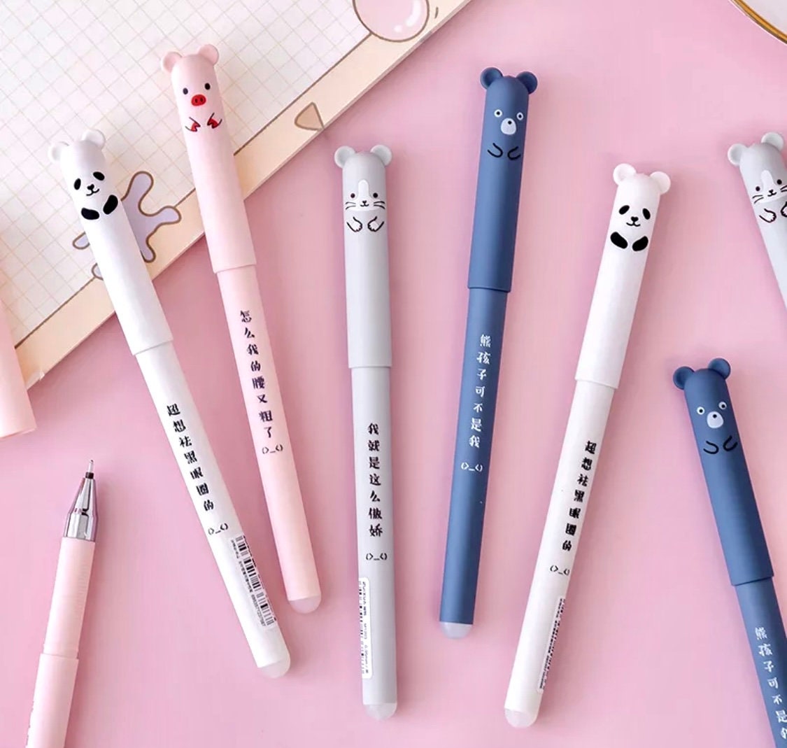 2 pièces stylo gel panda sur bambou coréen stationnaire mignon dessin animé  stylo gel noir école de mode bureau kawaii approvisionnement panda animaux  en bambou bricolage -  France