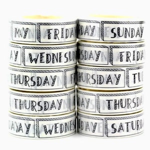 Days Of The Week Washi Tape - Scrapbook Supplies - Planner Tape - Bullet Journal Supplies - Craft Supplies - Planner Supplies - Journalling