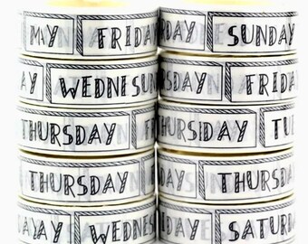 Days Of The Week Washi Tape - Scrapbook Supplies - Planner Tape - Bullet Journal Supplies - Craft Supplies - Planner Supplies - Journalling