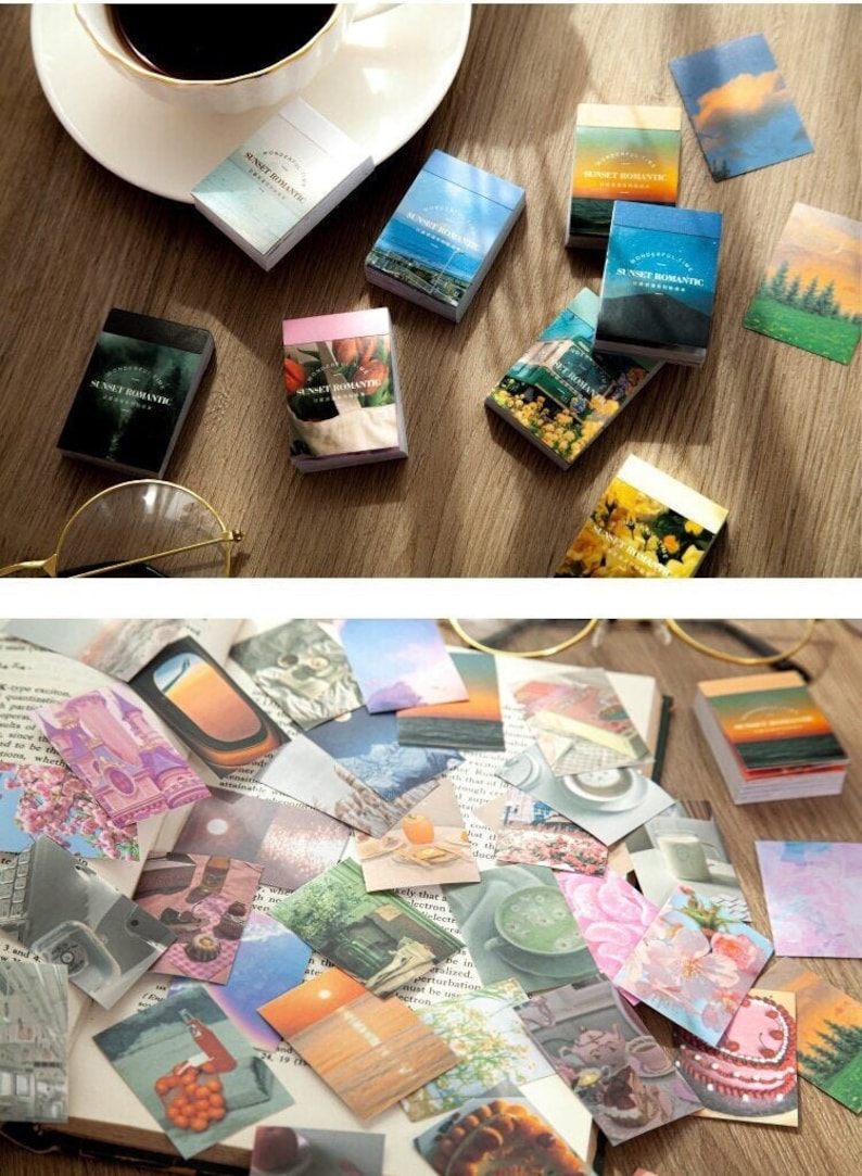 Landscape Sticker Book Sunset Romantic Series 8 Colour Choice 50 Stickers Junk Journal Supplies Scrapbooking Aesthetic Stickers image 2