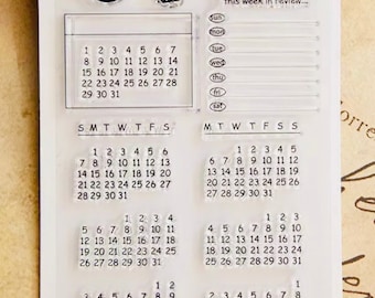 Calendar Stamp Set - Monthly Stamps - Planner Stamps - Craft Stamps - Fuctional Journal Stamps - Scrapbooking Supplies - Silicone Stamps