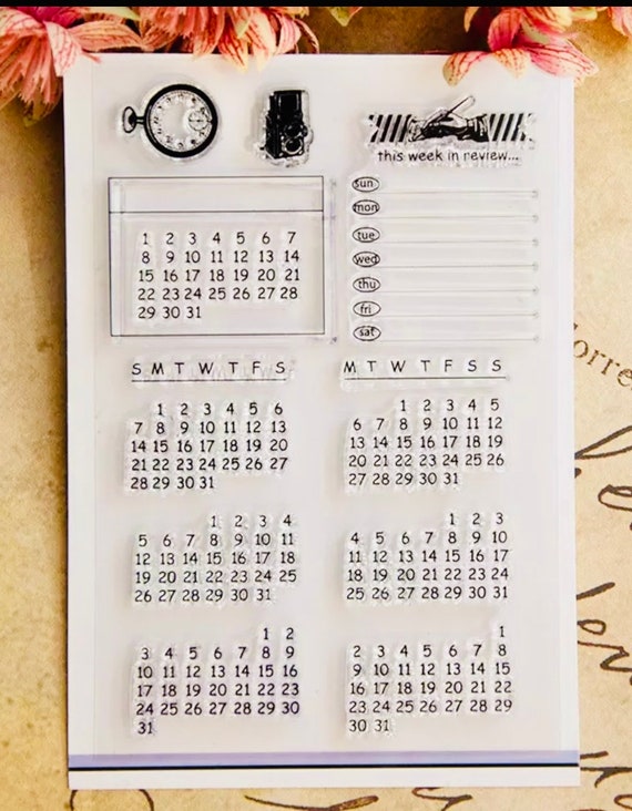  Clear Stamps for Crafts,Calendar Planner Week Month Clear Stamp  Transparent Silicone Stamp Photo Album Decoration Seal Stamp Style 1 :  Arts, Crafts & Sewing