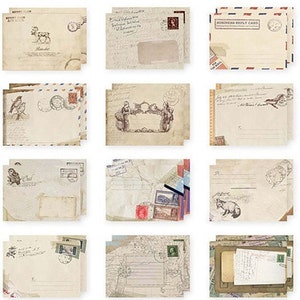 Vintage Theme Envelopes, Vintage Envelopes With Stamps, Handmade Envelopes,  5 Vintage Italian Themed Envelopes, Vintage Print Style 