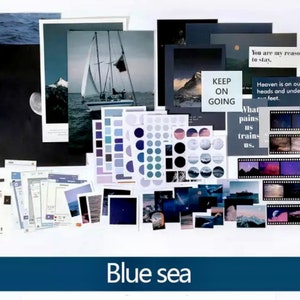 Lot de scrapbooking QUATRE THÈMES DE COULEUR kit de démarrage de journal esthétique pack de collage mural éphémères de journal thérapeutique journal indésirable Blue Sea