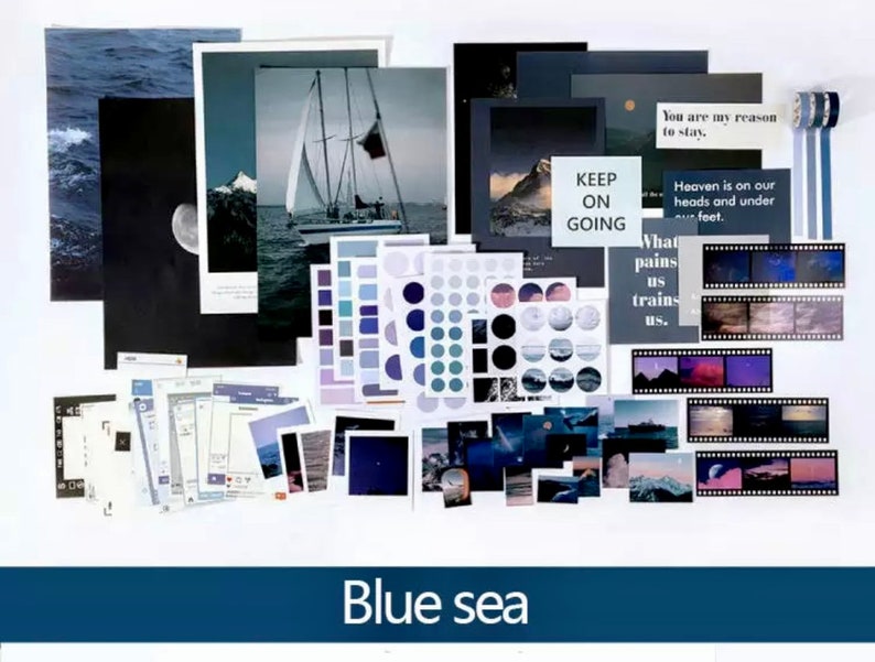 Lot de scrapbooking QUATRE THÈMES DE COULEUR kit de démarrage de journal esthétique pack de collage mural éphémères de journal thérapeutique journal indésirable Blue Sea