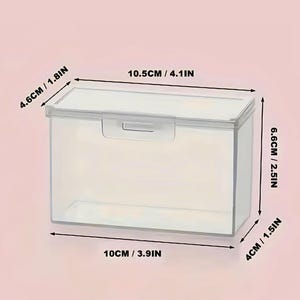 Puede incluir: Una caja de almacenamiento de pl&aacute;stico transparente con tapa. La caja mide 10 cm por 4 cm por 6,6 cm.