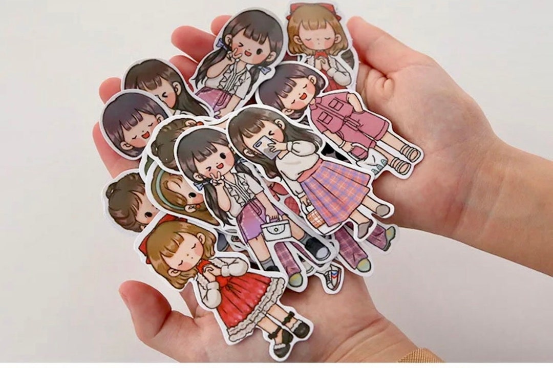 Kawaii Cartoon Little Girls Decorative Stickers Set, Cute Girl