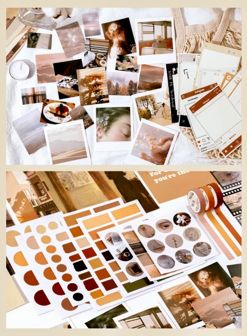 Lot de scrapbooking QUATRE THÈMES DE COULEUR kit de démarrage de journal esthétique pack de collage mural éphémères de journal thérapeutique journal indésirable Sun Set Neutral